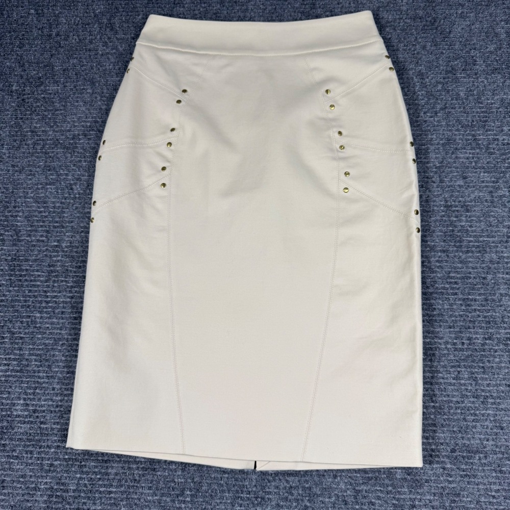 Versace Archive A55868 Ivory Studded Pencil Skirt IT 40 US 6 Made in Italy